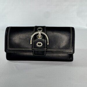Coach Soho Buckle Black Leather Trifold Wallet